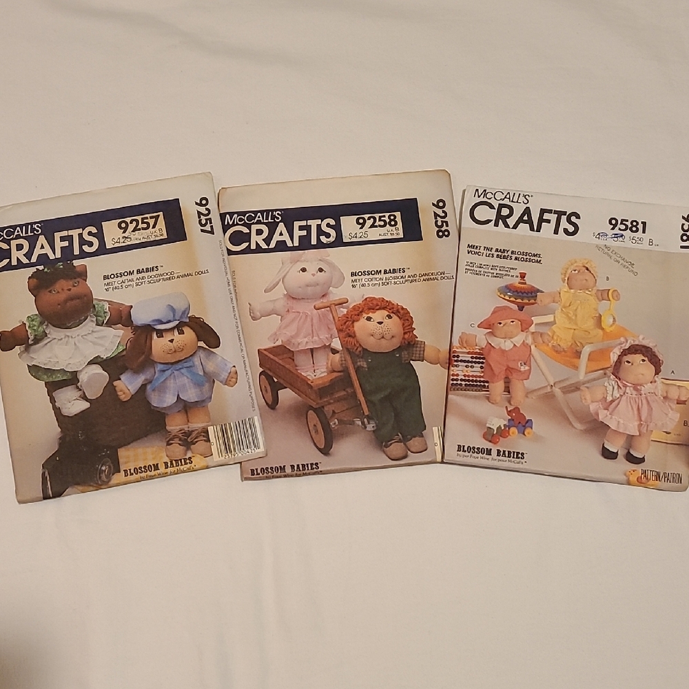 Blossom Babies McCalls Sewing Patterns 9258 9257 9581 Stuffed Toy